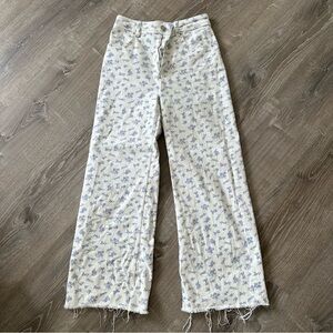 Mango Floral High Waist Wide Leg Jeans / US 4 (small) / White and Purple